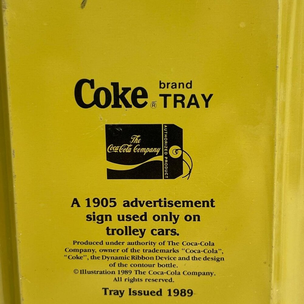 1989 Coca Cola Coke Brand Trolley Advertising Serving Tray Green Yellow - Picture 2 of 3